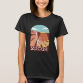 Zion National Park USAスカイラインシルエットアウトライン Tシャツ (正面)
