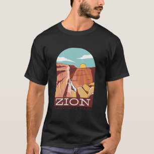 Zion National Park USAスカイラインシルエットアウトライン Tシャツ