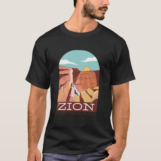 Zion National Park USA Skyline Silhouette Outline  Tシャツ (正面)