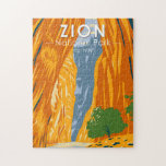 Zion National Park Utah The Narrows Vintage  ジグソーパズル<br><div class="desc">Zion vector artwork design. The park is a southwest Utah nature preserve distinguished by Zion Canyon’s steep red cliffs.</div>
