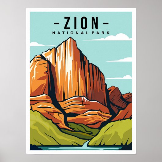 Zion National Park Utah Travel Illustration ポスター (正面)