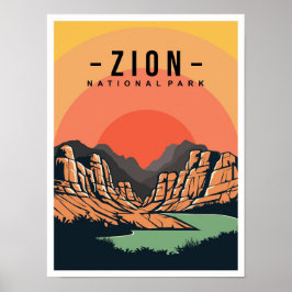 Zion National Park Utah USA Travel Illustration ポスター