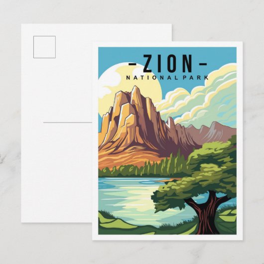 Zion National Park Utah USA Travel Illustration ポストカード (正面/裏面)