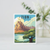 Zion National Park Utah USA Travel Illustration ポストカード (スタンド正面)