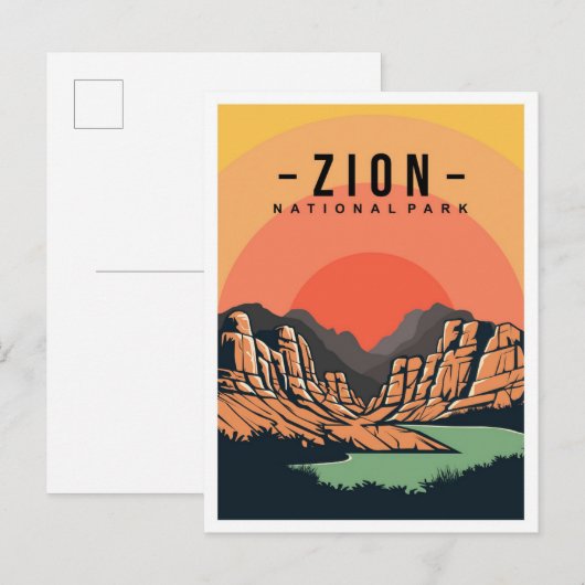 Zion National Park Utah USA Travel Illustration ポストカード (正面/裏面)