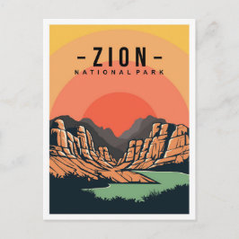 Zion National Park Utah USA Travel Illustration ポストカード