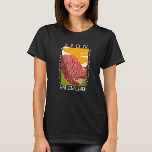 Zion National Park Utah Zion Canyon Distressed Vin Tシャツ (正面)