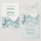 Zion National Park Watercolor Mountain Wedding エンクロージャーカード (正面/裏面)