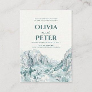 Zion National Park Watercolor Mountain Wedding エンクロージャーカード