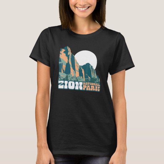 Zion National Park WPA Poster Style Graphic Utah Tシャツ (正面)