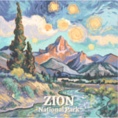 Zion Vibrant Landscape Retro River Sunset Van Gogh シール (正面)