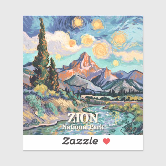 Zion Vibrant Landscape Retro River Sunset Van Gogh シール (シート)