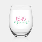 Zipコー名門私立校風のド通りのアドレパーソナライズされたス ステムなしワイングラス (正面)