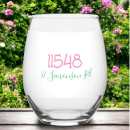 Zipコー名門私立校風のド通りのアドレパーソナライズされたス ステムなしワイングラス