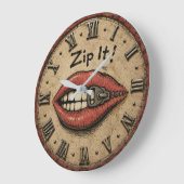 Zip It! Funny Vintage Zipper Lips ラージ壁時計 (傾斜)