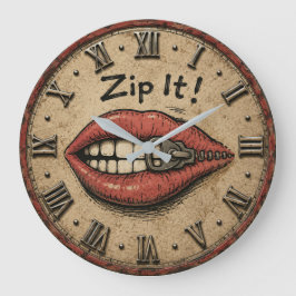 Zip It! Funny Vintage Zipper Lips ラージ壁時計
