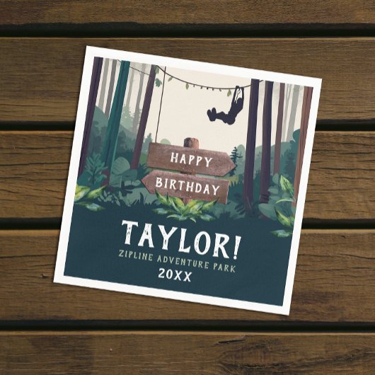 Zipining森クール誕生日屋外の緑 スタンダードカクテルナプキン