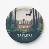 Zipining森クール誕生日屋外の緑 ペーパープレート (正面)