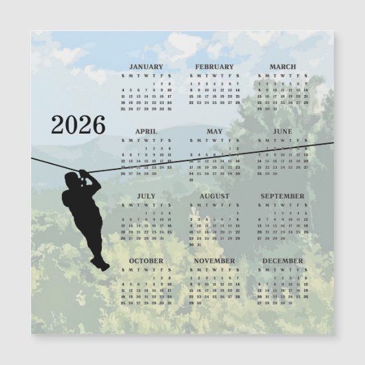 Zipline Adventure 2026 Calendar Magnetic Card (正面)