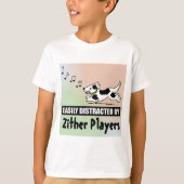 Zitherプレイヤーに気を取られやすい漫画の犬 Tシャツ (正面)