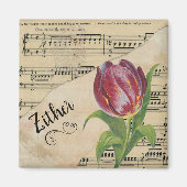 Zither Tulipエレガントヴィンテージシートミュージック マグネット (正面)