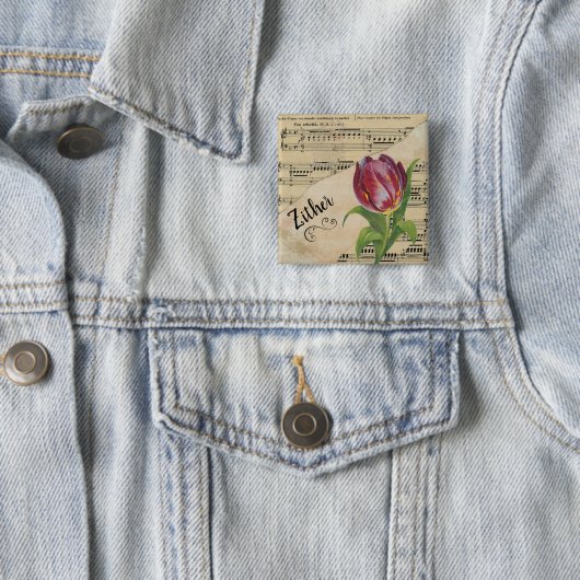 Zither Tulipエレガントヴィンテージシートミュージック 缶バッジ (インサイチュ)