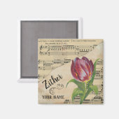 Zither Tulipヴィンテージシートミュージックカスタマイズ マグネット (正面/裏面)