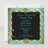 ZIZZAGOデザインファブラス50ティール(緑がかった色)金ゴールドダマスクパーティー 招待状 (裏面)