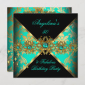 ZIZZAGOデザインファブラス50玉金ゴールドダマスクパーティー 招待状 (正面/裏面)