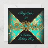 ZIZZAGOデザインファブラス50玉金ゴールドダマスクパーティー 招待状 (正面)