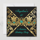 ZIZZAGOデザインファブルースジャード金ゴールドダマスクパーティー2 招待状 (正面)