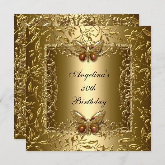 Zizzago 30エレガントthバースデーバタフライ金ゴールド 招待状 (正面/裏面)