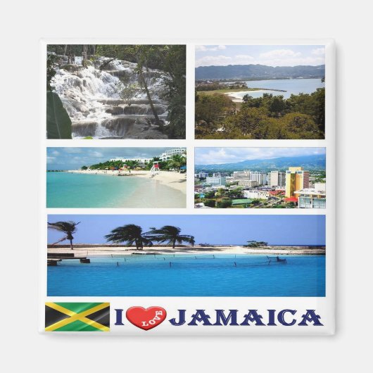 zJM003 JAMAICA I Love, Mosaic, America,冷蔵庫 マグネット (正面)