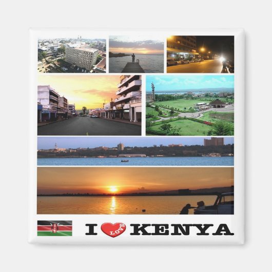 zKE010 KENYA I Love, Mosaic, Africa,冷蔵庫 マグネット (正面)