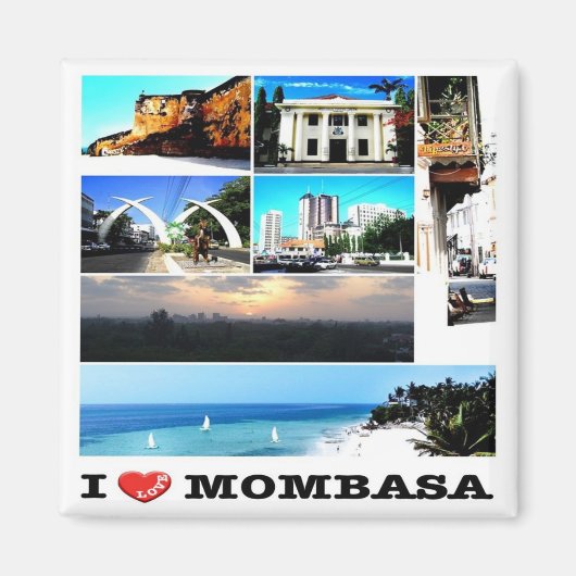 zKE014 MOMBASA I Love, Mosaic, Kenya,冷蔵庫 マグネット (正面)
