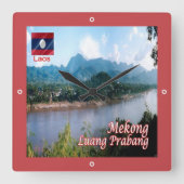 zLA006 LUANG PRABANGメコン、ラオス、アジア、 スクエア壁時計 (正面)