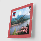 zLA006 LUANG PRABANGメコン、ラオス、アジア、 スクエア壁時計 (傾斜)