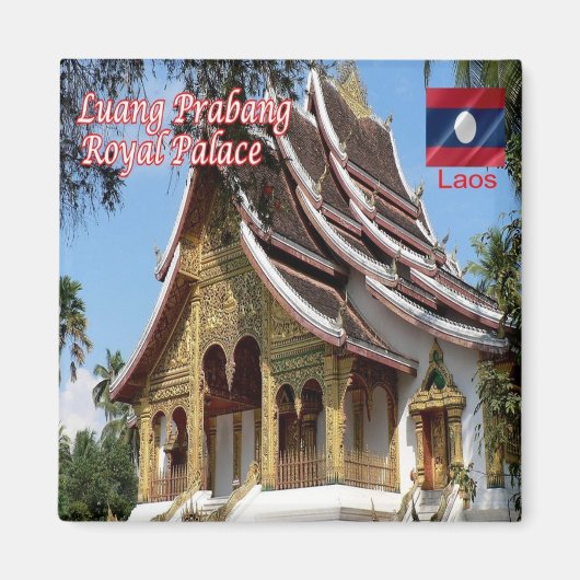 zLA007仏教寺院、Luang Prabang Laos、冷蔵庫 マグネット (正面)