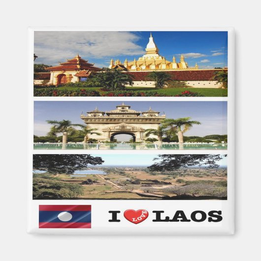 zLA011 i love LAOSコラージュ、アジア、冷蔵庫 マグネット (正面)