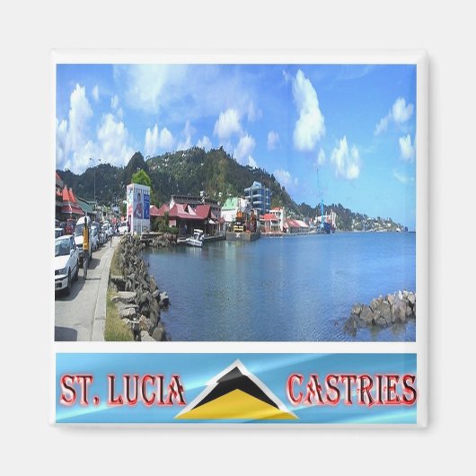 zLC008 CASTRIES, Harbor, Saint Lucia,冷蔵庫 マグネット (正面)