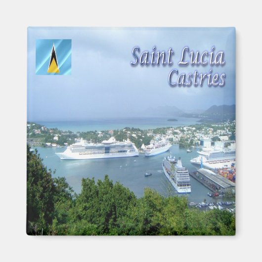 zLC009 CASTRIES, Harbor, Saint Lucia,冷蔵庫 マグネット (正面)