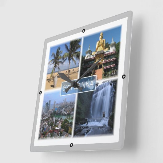 zLK004 SRI LANKAモザイク,アジア, スクエア壁時計 (傾斜)