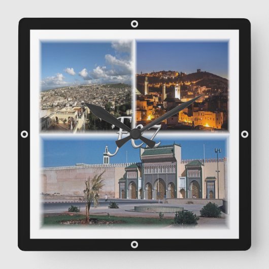 zMA016 FEZ，モザイク，モロッコ，アフリカ， スクエア壁時計 (正面)