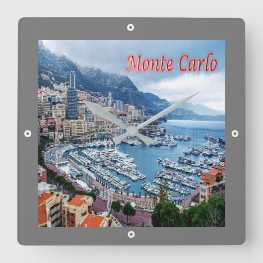 zMC018 MONTE CARLO Panorama，モナコ， スクエア壁時計 (正面)