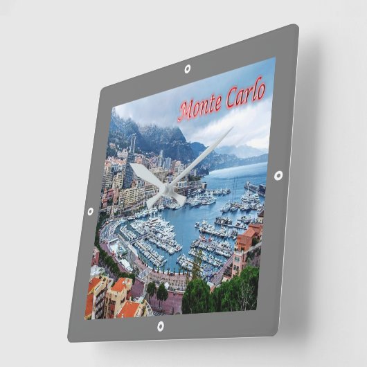 zMC018 MONTE CARLO Panorama,モナコ, スクエア壁時計 (傾斜)