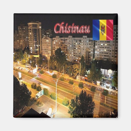 zMD009 CHISINAU Town by Night，モルドバ，冷蔵庫 マグネット (正面)