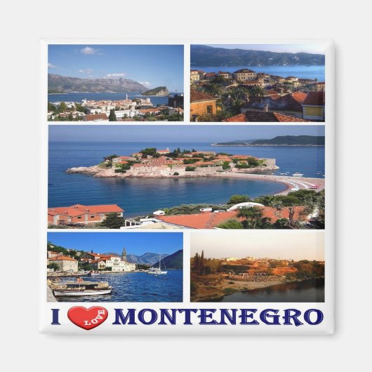 zME006 MONTENEGRO, I Love,冷蔵庫 マグネット (正面)