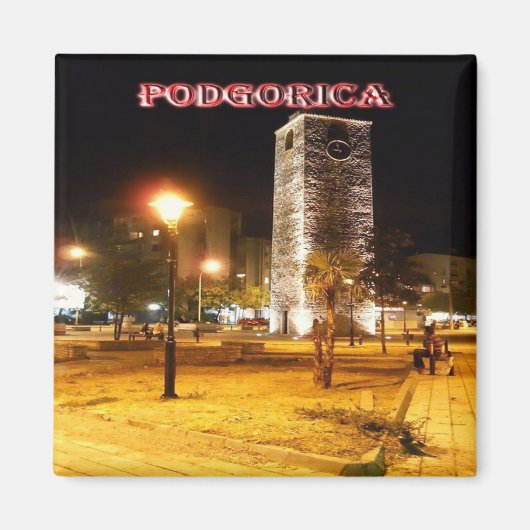 zME013 PODGORICA時計塔アットナイト，冷蔵庫 マグネット (正面)