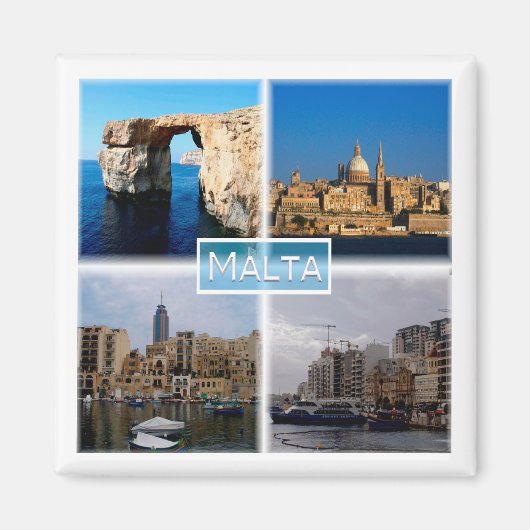 zMT004 LA VALLETTA SKYLINE，マルタ，冷蔵庫用マグネット マグネット (正面)