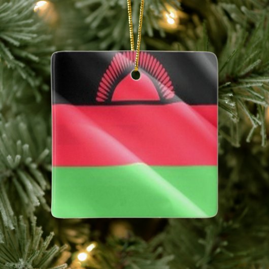 zMW002 MALAWI、なびく国旗、アフリカ, セラミックオーナメント (ツリー)